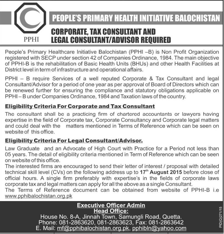 Peoples Primary Health Initiative Balochistan PPHI Jobs 2025 Advertisement Form