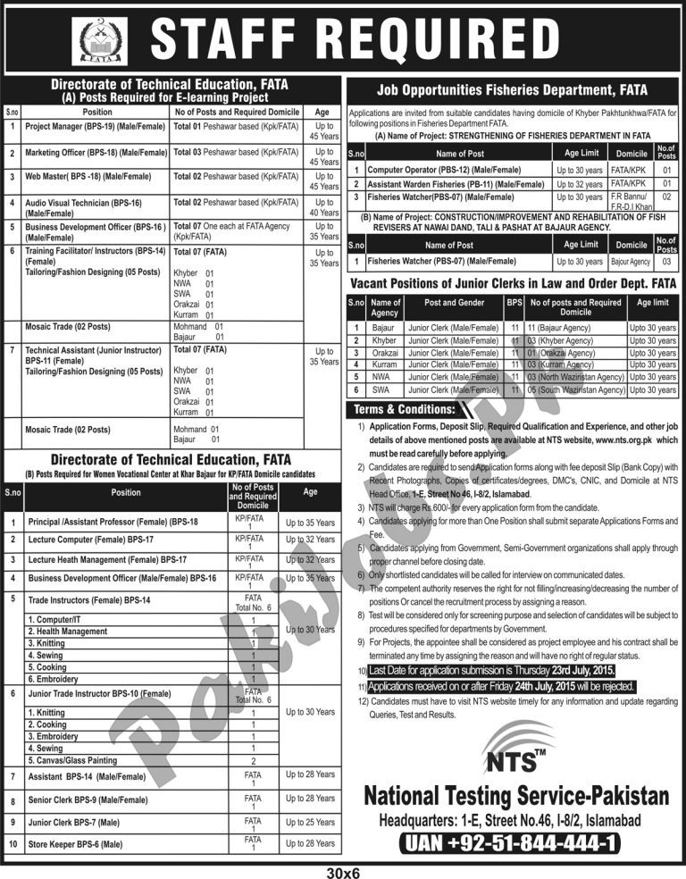 Fata Secretariat Peshawar Jobs 2025 Phase 3 NTS Application Form