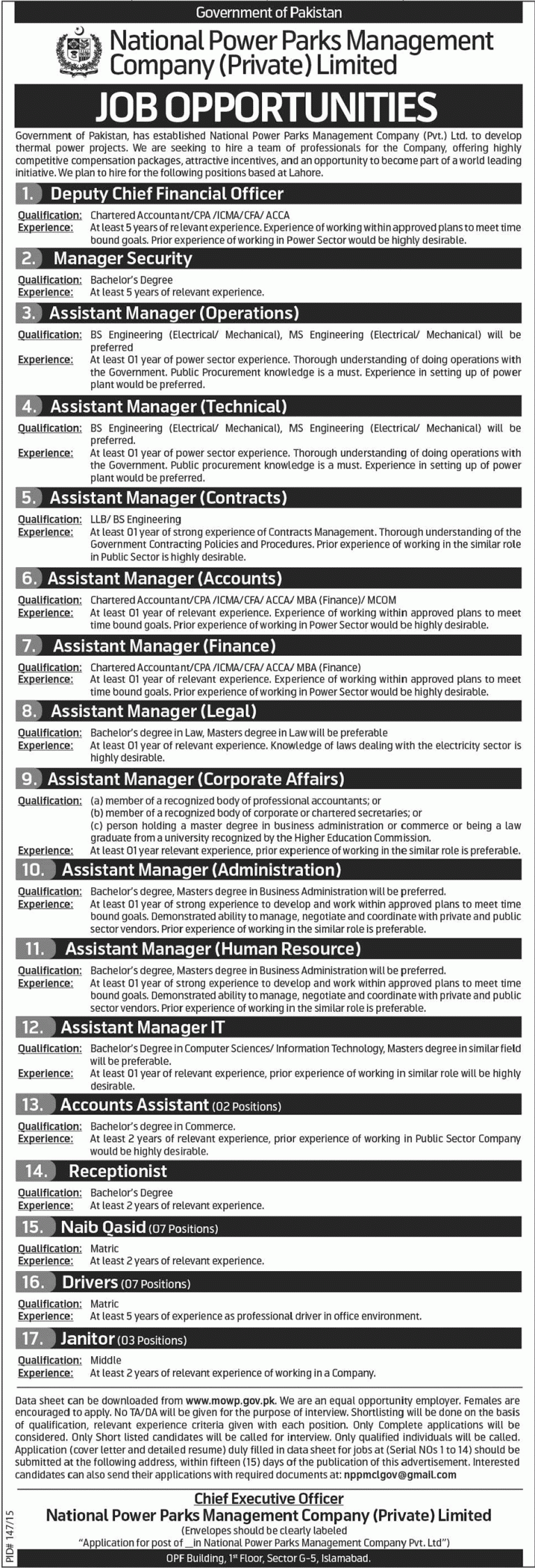 National Power Parks Management Company Jobs 2025 Data Sheet Download