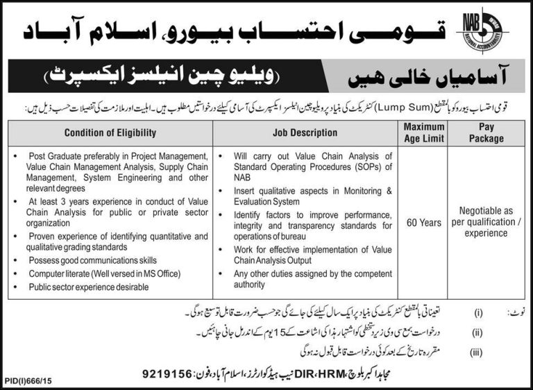 Jobs In NAB Islamabad 2025 Value Chain Analysis Expert Advertisement