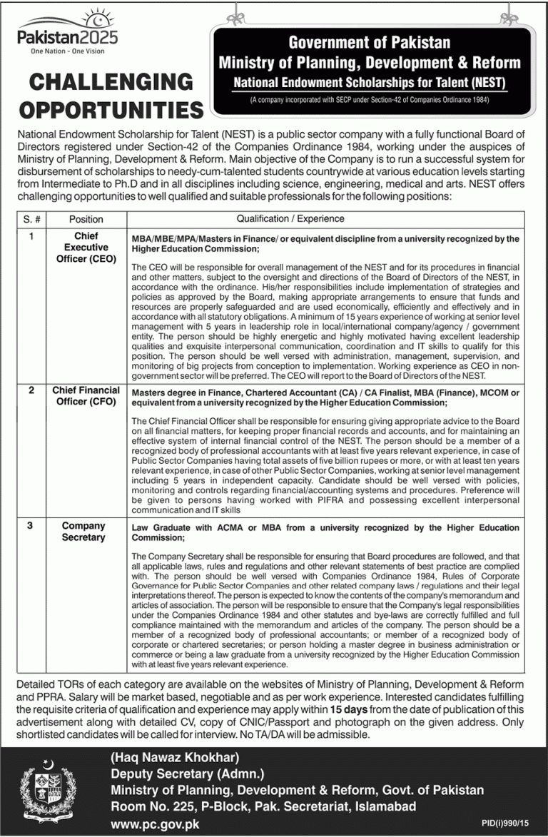 National Endowment Scholarship Talent NEST Jobs 2025 Advertisement