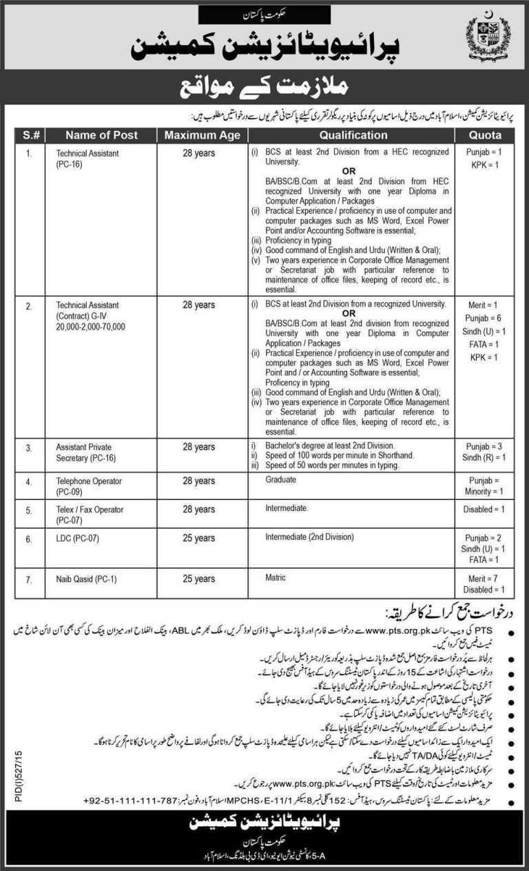 Privatization Commission of Pakistan Jobs 2025 Advertisement Form Download Online