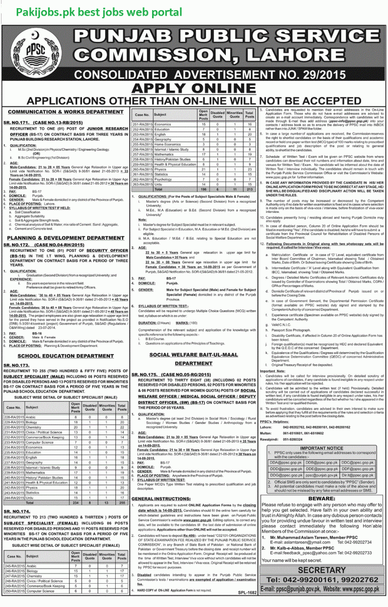 Punjab Public Service Commission Lahore GOVT Jobs 2025 Advertisement Apply Online