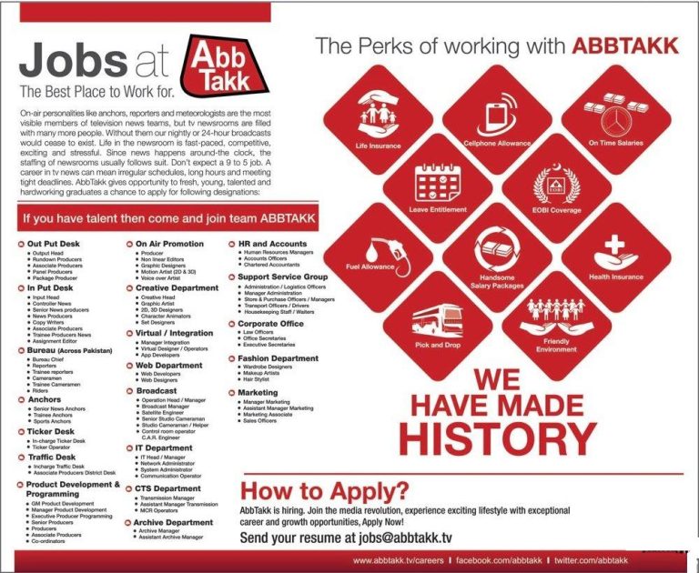 Abb Takk TV News Channel Pakistan Jobs 2025 Online Apply Form