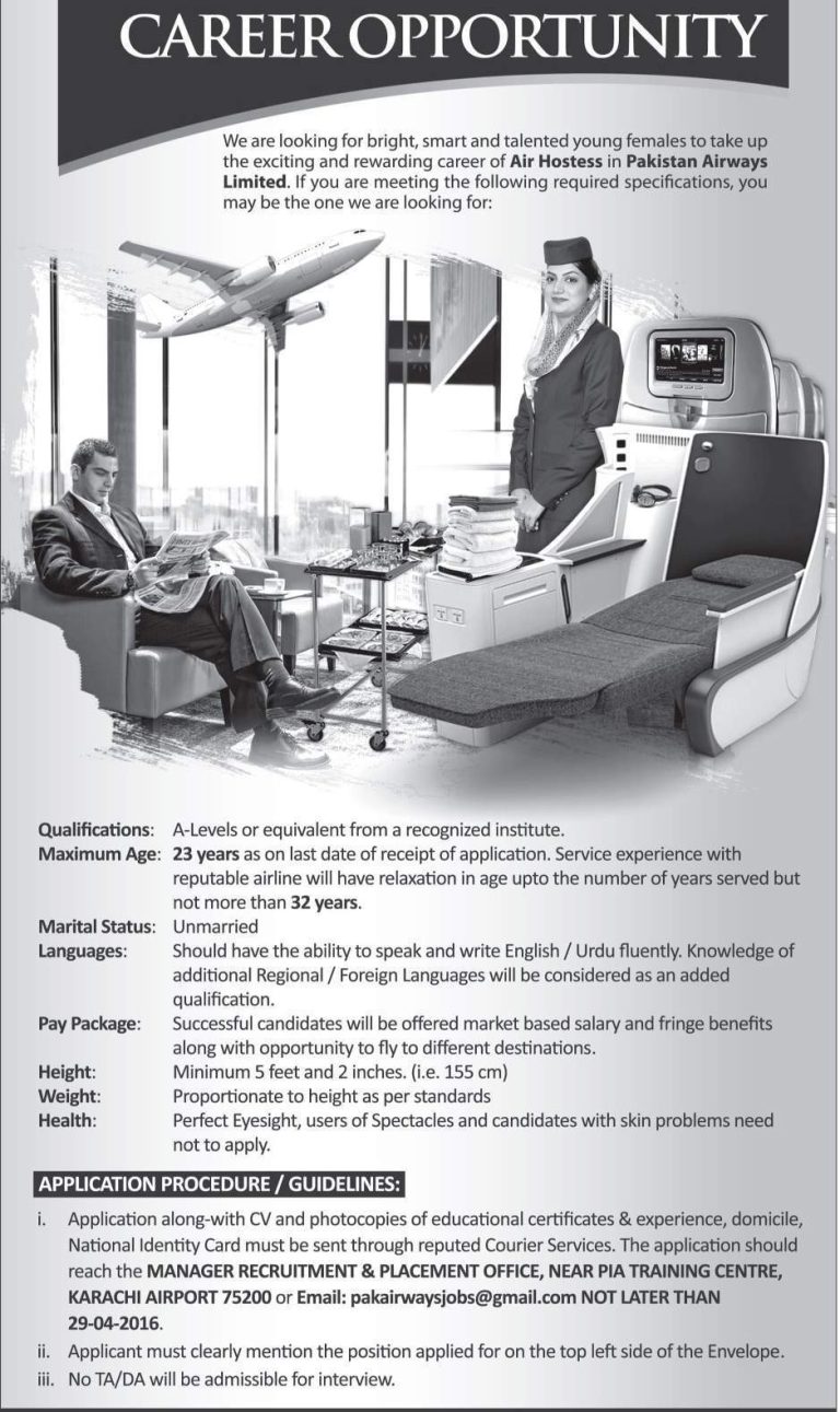 Air Hostess Female Jobs 2025 In Pakistan Airways Limited Criteria Age limit Online Apply From