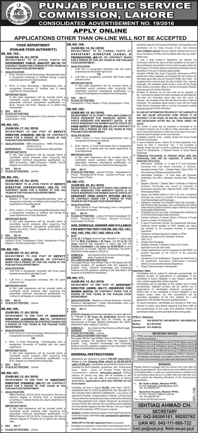 PPSC Food Safety Officer, Assistant May Jobs 2025 Online Apply Form Registration