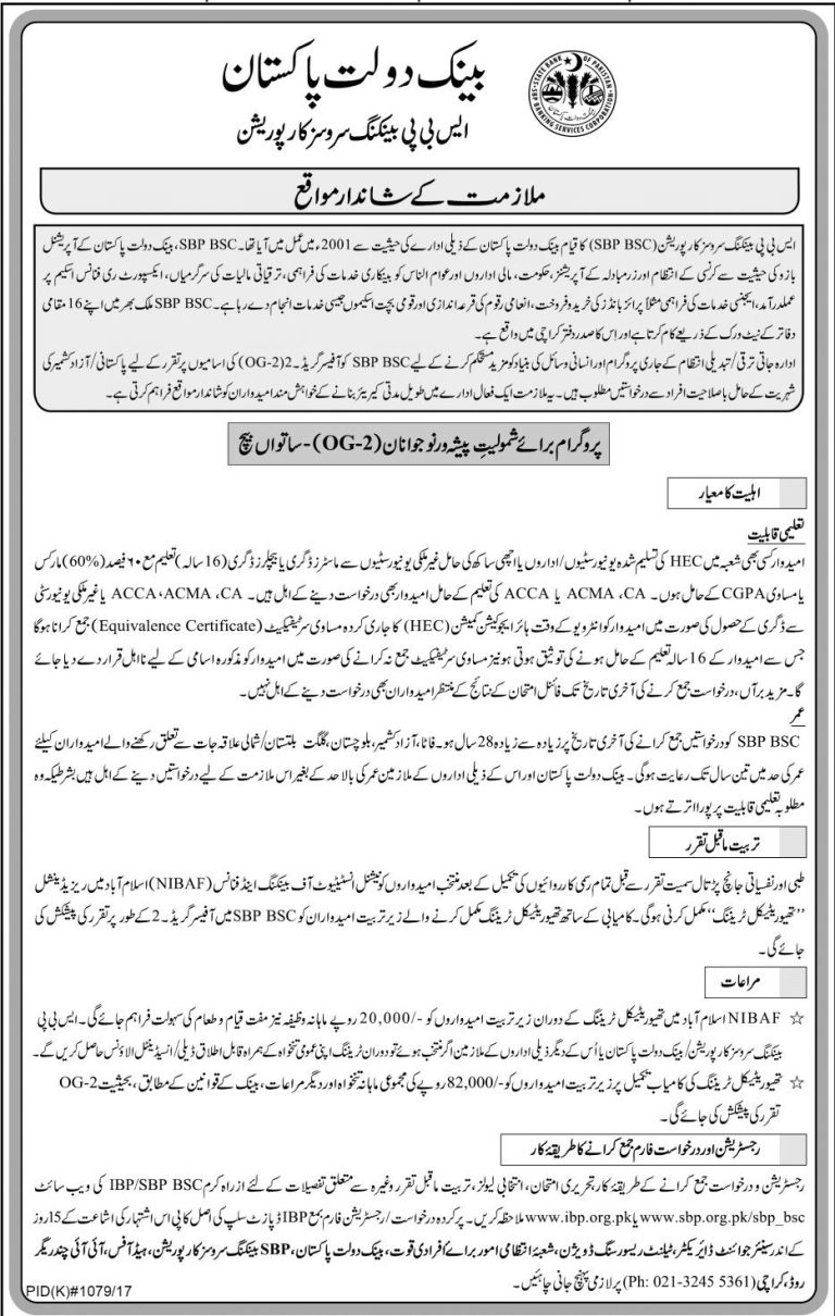 State Bank of Pakistan SBP OG 2 Officers Jobs 2025 IBP Online Application Form 7th batch