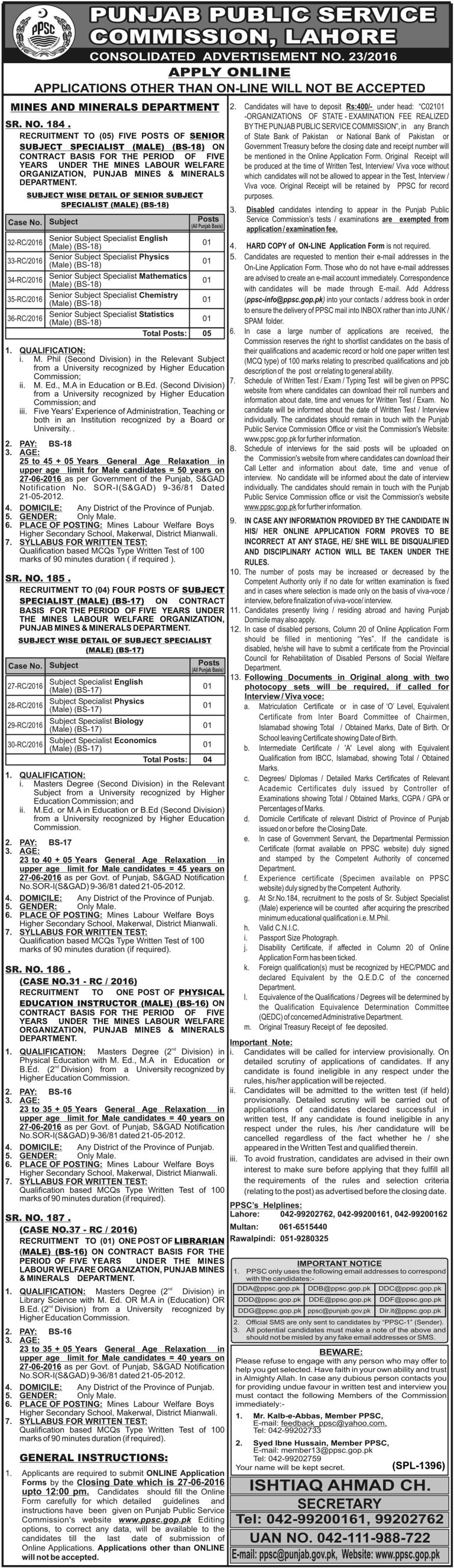 PPSC Physical Education Instructor Jobs 2025 Online Apply www.ppsc.gov.pk