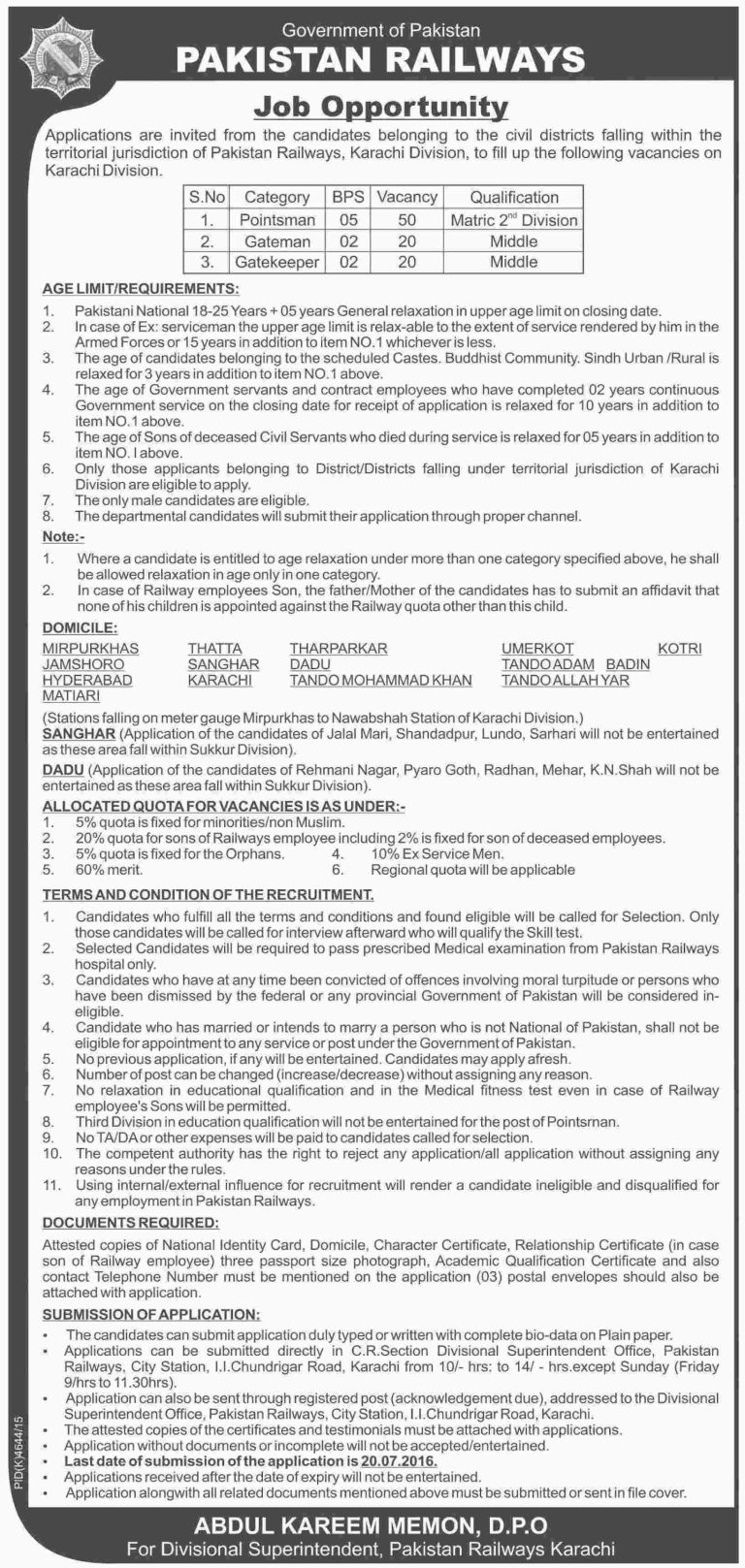 Pakistan Railway Karachi Division Jobs 2025 Application Form How To Apply