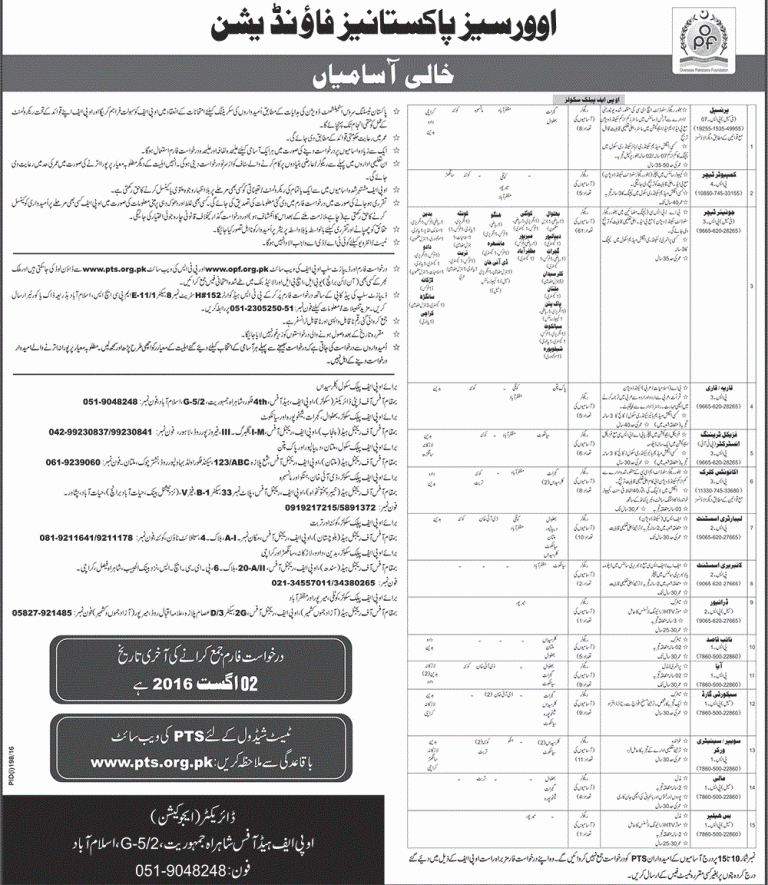 OPF Jobs 2025 Overseas Pakistan Foundation PTS Application Form Test Date