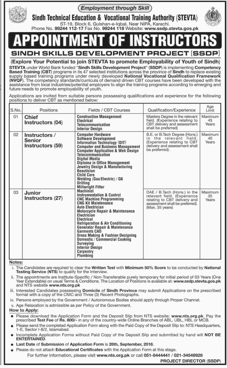 Sindh Technical Education and Vocational Training Authority Jobs 2025 stevta Advertisement