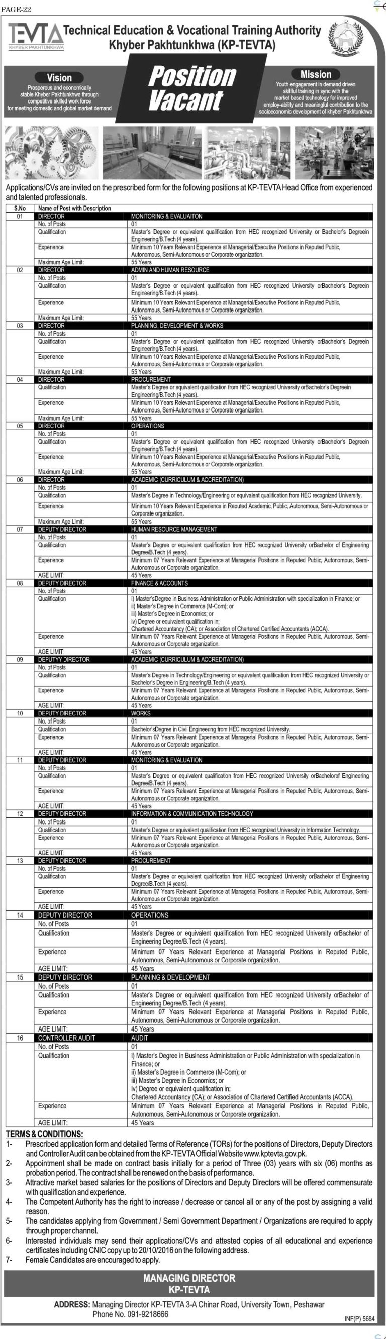 TEVTA Pakistan jobs 2025 in KPK Application Form October Latest Advertisement