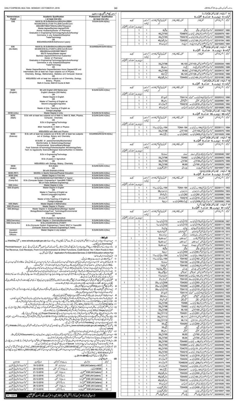 District Layyah Educators Jobs 2025 ESE, SESE, Assistant Education Officer Form