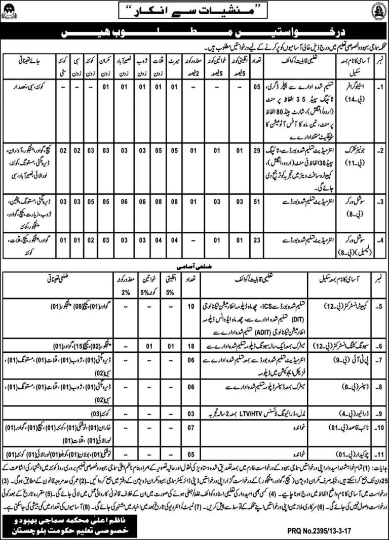 Social Welfare Special Education Department Balochistan Jobs 2025