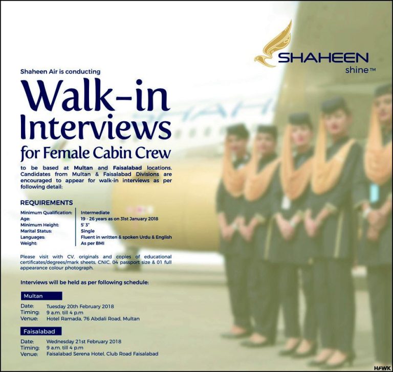 Shaheen Airline Cabin Crew Job 2025 Advertisement Interview Dates