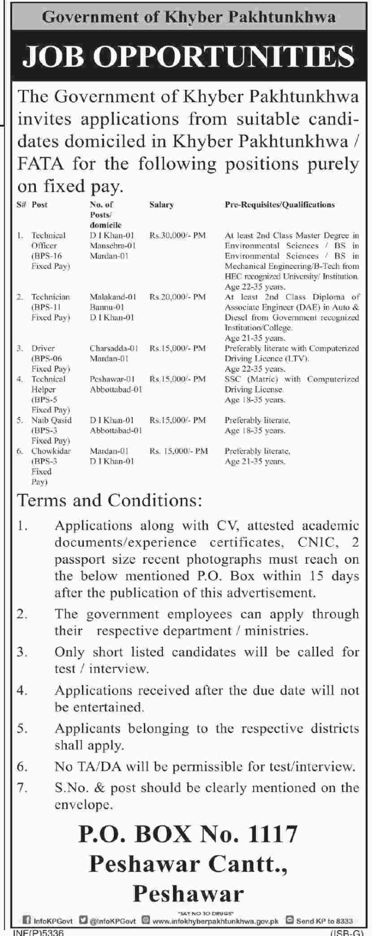 KPK Peshawar Government Jobs 2025 Technical Vacancies for Skilled Person