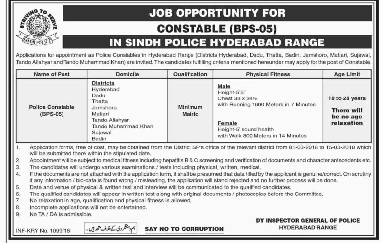 Sindh Police Jobs 2025 Application Form Advertisement Physical Test, Interview