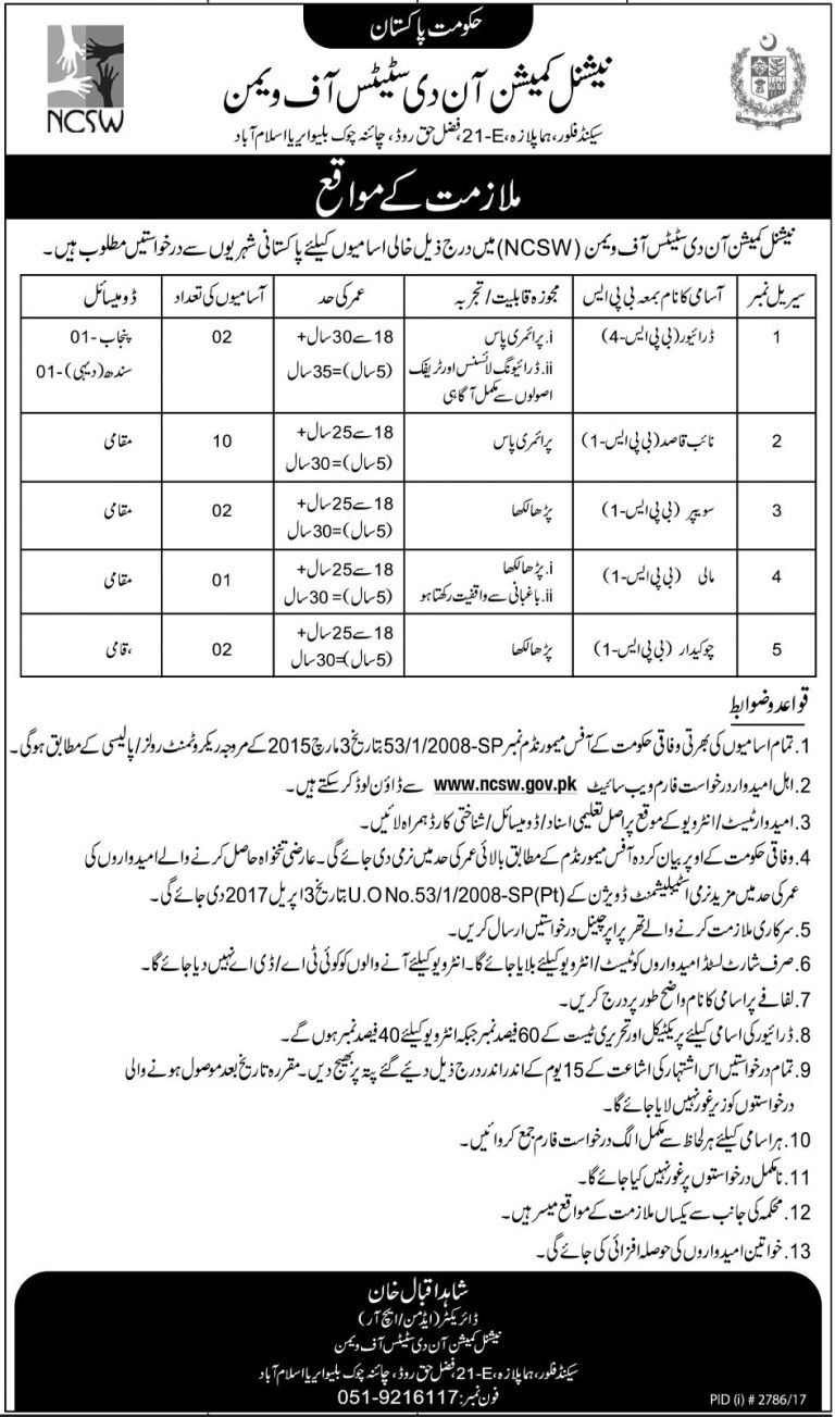 NCSW Jobs 2025 National Commission On The Status of Women Application Form Advertisement
