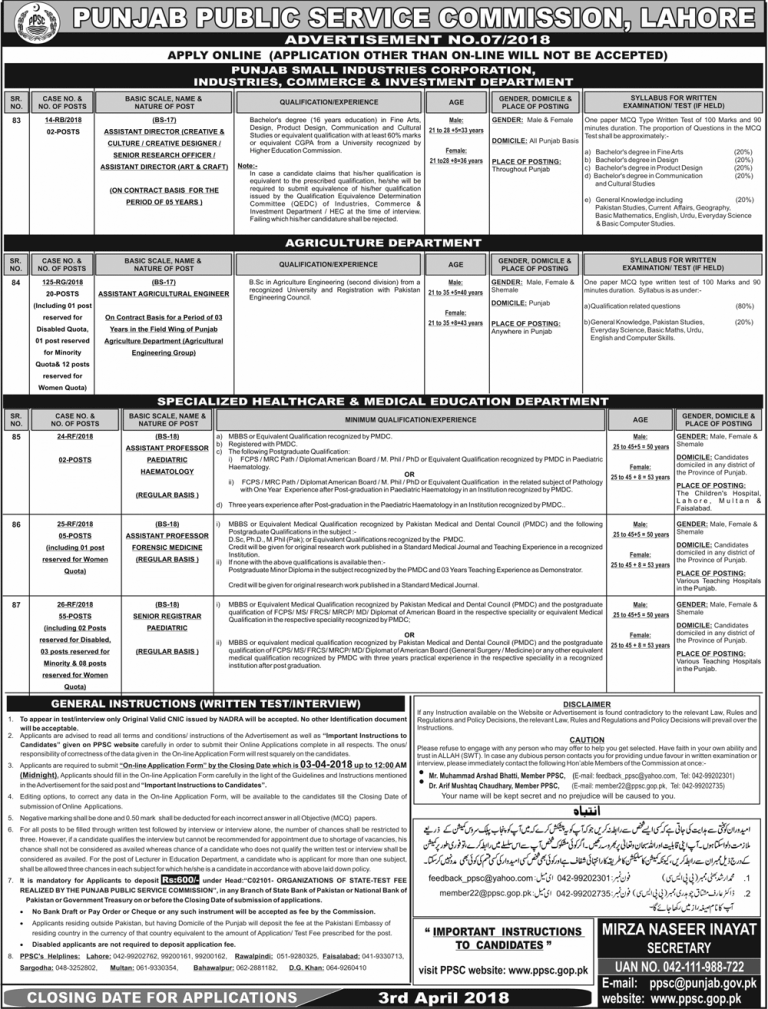 PPSC Senior Registrar Paediatric Jobs 2025 Online Apply Application Form Last Date Test Sample Paper