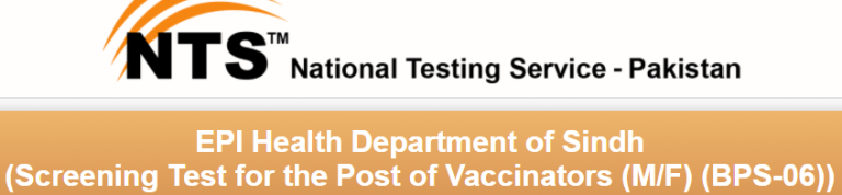 EPI Health Department Sindh Vaccinators NTS Test Roll No Slip 2025 Online