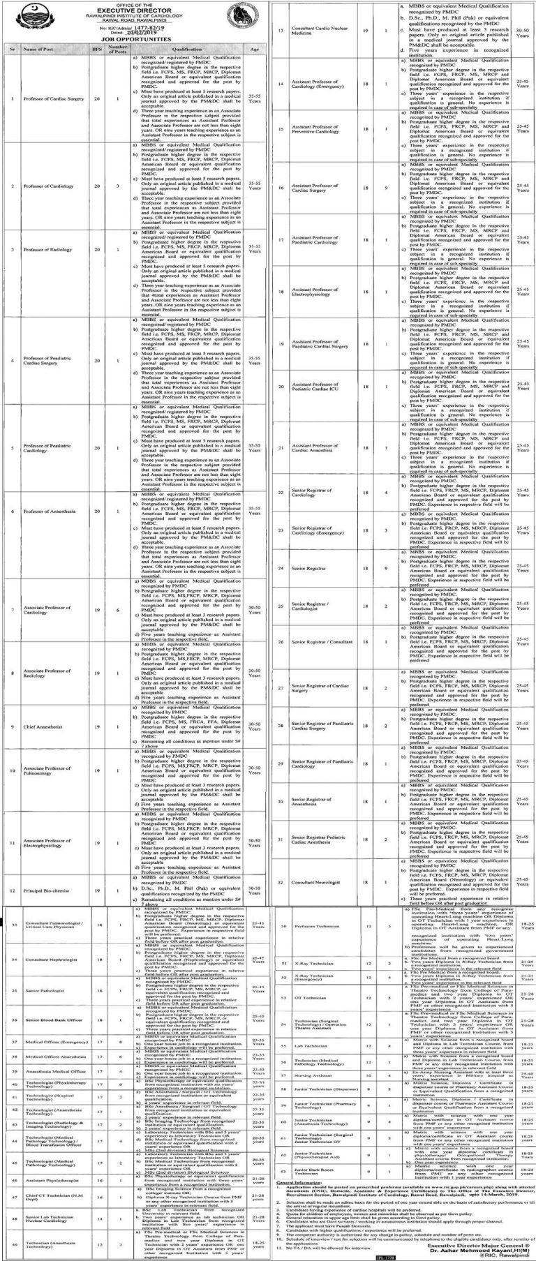 Rawalpindi Institute of Cardiology Rawalpindi Jobs 2025 Application Form