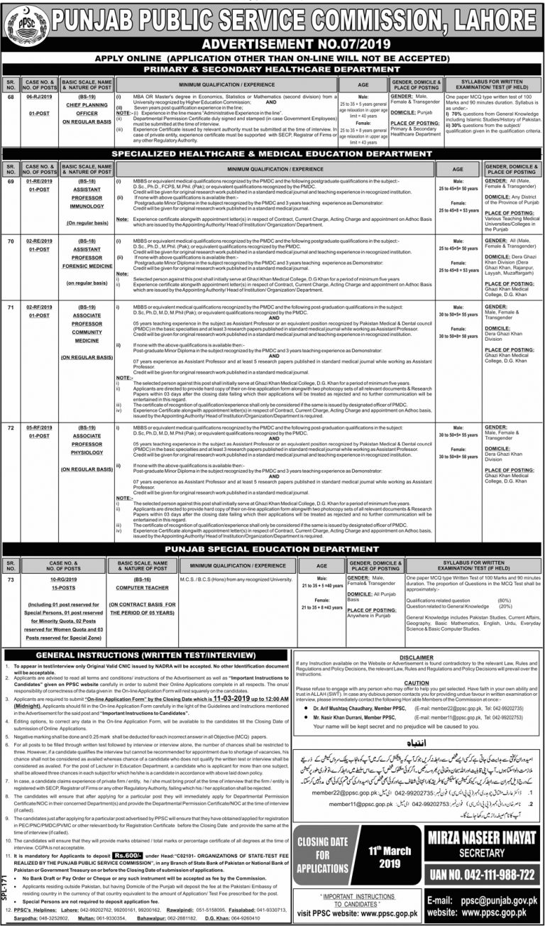Punjab Public Service Commission Jobs 2025 Advertisement
