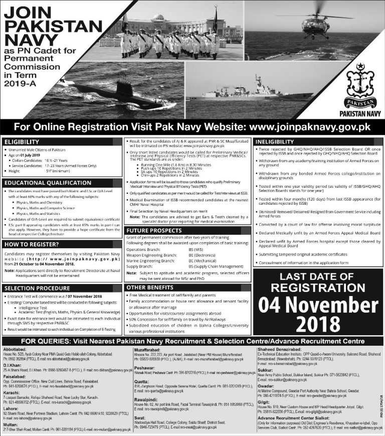 Pak Navy PN Cadet Jobs 2025 A Online Registration Permanent Commission Last Date