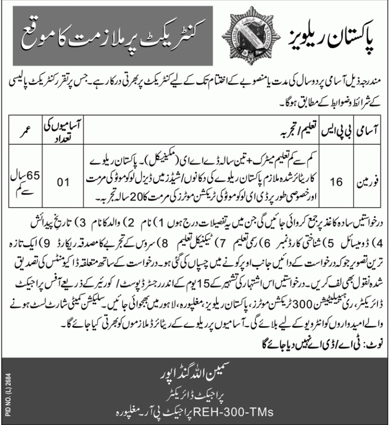 Pakistan Railway Latest Jobs 2025 Application Form Download