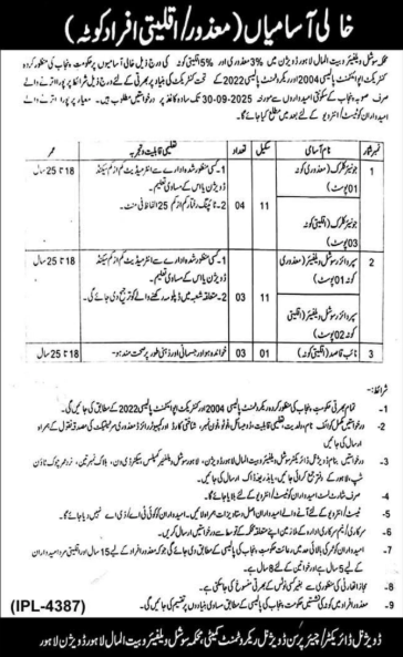 Punjab Bait ul Maal Jobs Lahore Division 2025