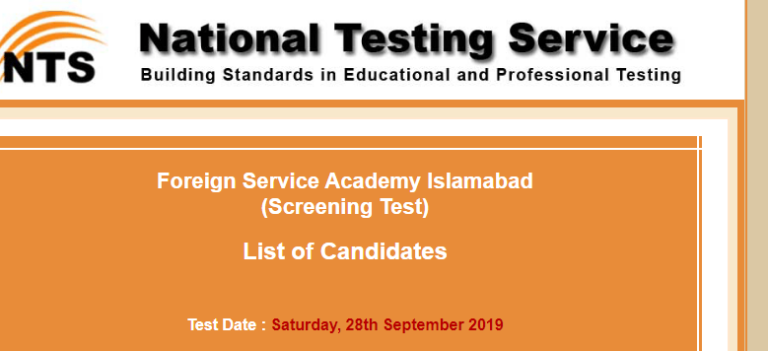 Foreign Service Academy Islamabad Jobs NTS Test Result 2025 28th September