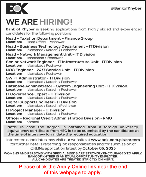 Bank of Khyber BOK Jobs 2025 Application Form