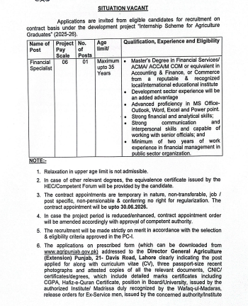 Punjab Agriculture Department Jobs 2025 Application Form